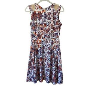 ASTR Blue Orange Floral Halter Jewel Neckline Mesh Skater Dress
